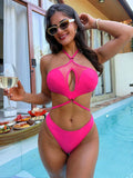 2026 New Solid Color One-piece Suit Swimwear Women Sexy Hollow Out Backless Swimsuit Bodysuit Cross Bandage Bikini Beachwear
