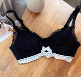Wireless French Bralette for Small Chest, No Adjustable Push Up Lace Bra Set, Comfort Sexy Non Padded Lingerie for Women MOYISU