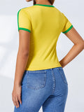 Summer Women's Casual T-shirt Short Sleeve Round Neck Slim Fit Cropped Tee Tops Shirts Streetwear