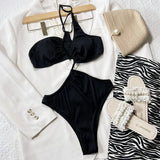 2026 Sexy Black One Piece Swimsuit Swimwear Women Hollow Single Shoulder High Waist Bathing Suit Beachwear Maillot De Bain Femme