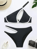 Splicing One Shoulder High Cut Out Bikini Women Swimsuit Female Swimwear Two-pieces Bikini set Asymmetric Bathing Suit Swim Lady