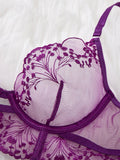 Valentine's Day Ladies Black Forest Wave Lace Sexy Underwear Set Romantic Floral Trim Bustier Nightgown for Women