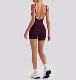 Sexy Sleeveless Backless Scrunch Yoga Jumpsuit Women Color-block U Neck Slim Sports One Piece Suits Tight Fitness Gym Overalls