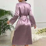Silk Satin Nightdress For Women Night Robe Sexy Lingerie Soft Sleepwear Smooth Lace Robe Dress Nightgown Bathrobe Ladies Pajamas