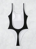 2026 Splicing Backless Women Thong Swimwear One Piece Swimsuit Female Monokini High Cut Leg Bather Bathing Suit Swim Beach Wear