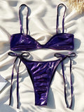 Shiny PU Leather Bikini 2025 High Cut Bikinis Female Swimsuit Women Swimwear Two-pieces Bikini Set Bathing Suit Swim Beach Wear