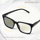 Progressive Multifocal Reading Glasses, Photochromic, Clear Vision, Square Frame, Lightweight Wear, Stylish Appearance, for Men and Women.