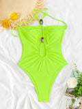 sexy hollow out halter swimsuit one piece high waist bikini swimwear bodysuits women biquini bathing suits tankini trikini