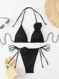 2026 Triangle String Bikinis Women 3D Floral Swimwear Female Sexy Swimsuit Solid Bathers Bathing Swimming Swim Suit Beachwear