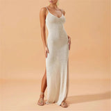 V Neck Sleeveless Hollow Out Crochet Knitted Tunic Beach Cover Up Cover-ups Beach Dress Beach Wear Beachwear Female Women V7212