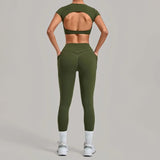 Women's Seamless Yoga Sets Sports Running High Waist Hip-lifting Pants Backless Short-sleeve Suits Workout Fitness Leggings Sets