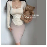 WOMENGAGA Mid Length Skirt For Elegance Apricot Slim Mini Dress Sweet Sexy Korean Women 2023 Skirts High Waist Fashion HGR0