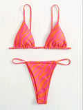 Women's Zebra Stripe Print Bikini Set Casual Sexy Backless Tie Swimwear Top Beach Vacation Two-Piece Swimsuit