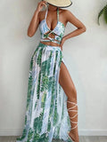 2026 Halter 3 Pieces Bikinis Bandage Swimsuit & Beach Dress Sexy Swimwear Women Bathers Swimming Bathing Suit Beachwear Summer