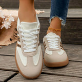 Plus Size 43 Leopard Print Flats Women Fashion Striped Lace Up Platform Sneakers Women Comfy Anti Slip Soft Sole Sport Shoes