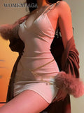 Slip Sweet Mini Dress Tank V Neck Babes Backless Bare Ass Cosplay House Fairy Sweet Korean Women Tops 2022 Summer P7M8