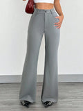Women's Casual Solid Color Front Button Fitted Flare Long Pants Office Lady Elegant Suit Trousers Spring/Fall
