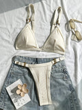 Splicing Ribbed High Cut Ring Mini Micro Bikini Women Swimwear Female Swimsuit Two-pieces Bikini Set Bathing Suit Swim Beachwear