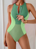 2026 Sporty Slim Swimsuit Women One Piece Zipper Sleeveless Swimwear Female Sexy Bather Bathing Swimming Swim Suit Beachwear XXL