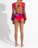 One Piece Swimsuit Sexy Long Sleeve Tropical Print Swimwear Women Bandage Monokini Hollow Out Bathing Suit String Beachwear 2023