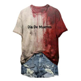 Halloween Bloody Shirt For Women Funny O Neck Short Sleeve Halloween Blood Clothes Gift Blood Short Sleeve Sports Shirts