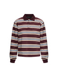 Women's Fall Striped Print T-Shirt Contrast Color Long Sleeve Lapel Neck Button-up Casual Pullover Tops