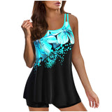 Plus Size Vintage Print Tankini Set Two Piece Swimdress Panty Bathing Suit Beachwear Beach Swimwear Retro Summer Swimsuit New