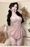 Sexy French Style Light Luxury Sexy With Chest Pads Pure Desire Floral Print Dress Backless Deep V Sleeveless Dress Elegant MO9K