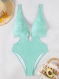 Striped Deep V Neck Cut Out Female Swimwear One Piece Swimsuit Women High Leg Cut Monokini Backless Bathing Suit Swim Bodysuit