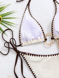 Sexy Beige Contrast Micro Bikini Women Metal Circle Push Up Bra Bandage Thong Swimsuit 2026 Summer Holiday Bathing Suit Swimwear