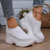 Black White Chunky Platform Knitted Sneakers Women Slip On Thick Bottom Vulcanizd Shoes Woman Breathable Mesh Walking Shoes