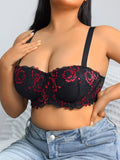 Floral Plus Size Women Bra Lace & Embroidery Push up Bra Comfort Thin Cup Underwire Support Lingerie Bra