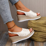 White Pu Leather Wedges Sandals Women Plus Size 43 Back Strap Platform Sandles Woman 2026 Summer Peep Toe High Heel Sandalias