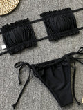 Tie Dye Pleated Ruffled Bikinis Bandeau Bikini Women Swimsuit Female Swimwear Two-pieces Bikini Set Hollow Out Bathing Suit Swim
