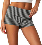 Women's Fold Over Mini Shorts Summer Fashionable Causal High Waist Bodycon Skinny Shorts Striped/Solid Color Short Pants