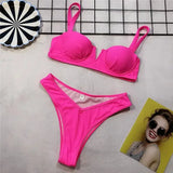 Sexy Ribbed Underwired V-bar Bikini Women Swimsuit Female Swimwear Two-pieces Bikini Set High Cut Bathing Suit Swim Beach Wear
