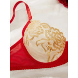 Toucheart 4-Piece Sexy Set See-Through Embroidered Mesh Sexy Underwear For Women Lace Contrast Color Garters Underwear Set New
