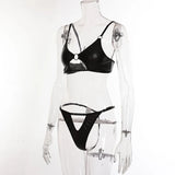 Toucheart Sexy Hollow Out Halter Chain Lingeries Bra Set Exotic Glossy Pu Leather Set Underwear For Women Bra Set Sexy Lingerie