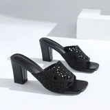 Women's Geometric Cut-Out Platform Sandals - Breathable Hollow-Out Design Slip-On Shoes with Chunky Heel for Summer Casual Wear