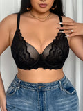 Plus Size Women's B C D Thin Cup Bra Mesh Lace No Lining Gather Breast Wide Strap Underwire Breathable Sexy Lingerie