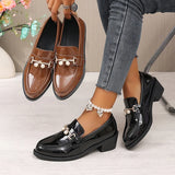 Office Ladies Patent Leather Oxford Shoes Plus Size 43 Pointed Toe Thick Heel Pumps Women British Style Slip On Student Shoes
