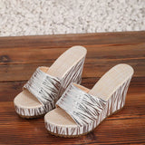 Fashion Stripe Print Thick Bottom Slippers Women New Wedge Chunky Platform Sandals Woman Summer Daily High Heel Slides Female