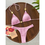 Wrinkled Crinkled Halter Bikini Female Swimsuit Women Swimwear Two-pieces Bikini set Brazilian Bather Bathing Suit Swim V8134