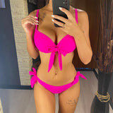 XS - XL Knotted Push Up Bikini Swimsuit Female Swimwear Women Two-pieces Bikini Set With Bra Cup Bather Bathing Suit Swim V3992