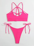2026 Sexy Orange Bikini Hollow Out Push Up Two-Piece Swimsuit Women Halter Bandage Backless Thong Swimwear Summer Beachwear New