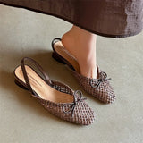 Woven Bow Back Strap Design Sandals Women's Summer New Square Head Shallow Mouth Single Shoe Comfortable Elegant Cool Pumps