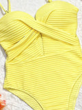 DEAK Sexy Yellow Hollowed Out One Piece Swimsuit For Women Cross Swimwear Female Drawstring Bodysuit Bathing Suit Beachwear