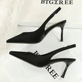 BIGTREE Shoes Sweet Metal Decoration Women Pumps Pointed High Heels silks satins heeled Sandals Women Summer Shoes Stiletto 8 cm