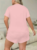 Plus Size 3XL 4XL 5XL Casual Loungewear Letters Print Pajamas Set Women's Short Sleeve Tee And Elastic Shorts Homewear