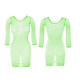 1PC Women Sexy Fishnet Beach Cover Up Long Sleeves Hollow Out Bodycon Dress See Through Summer Swimwear